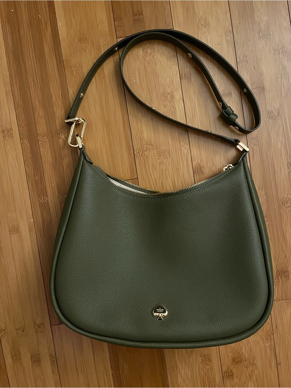 kate spade Kayla Large Olive Green Pebbled Leather Bag with Gold Hardware